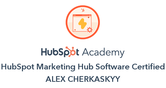 Alex Cherkaskyy - Certified Expert in HubSpot Marketing Hub Software